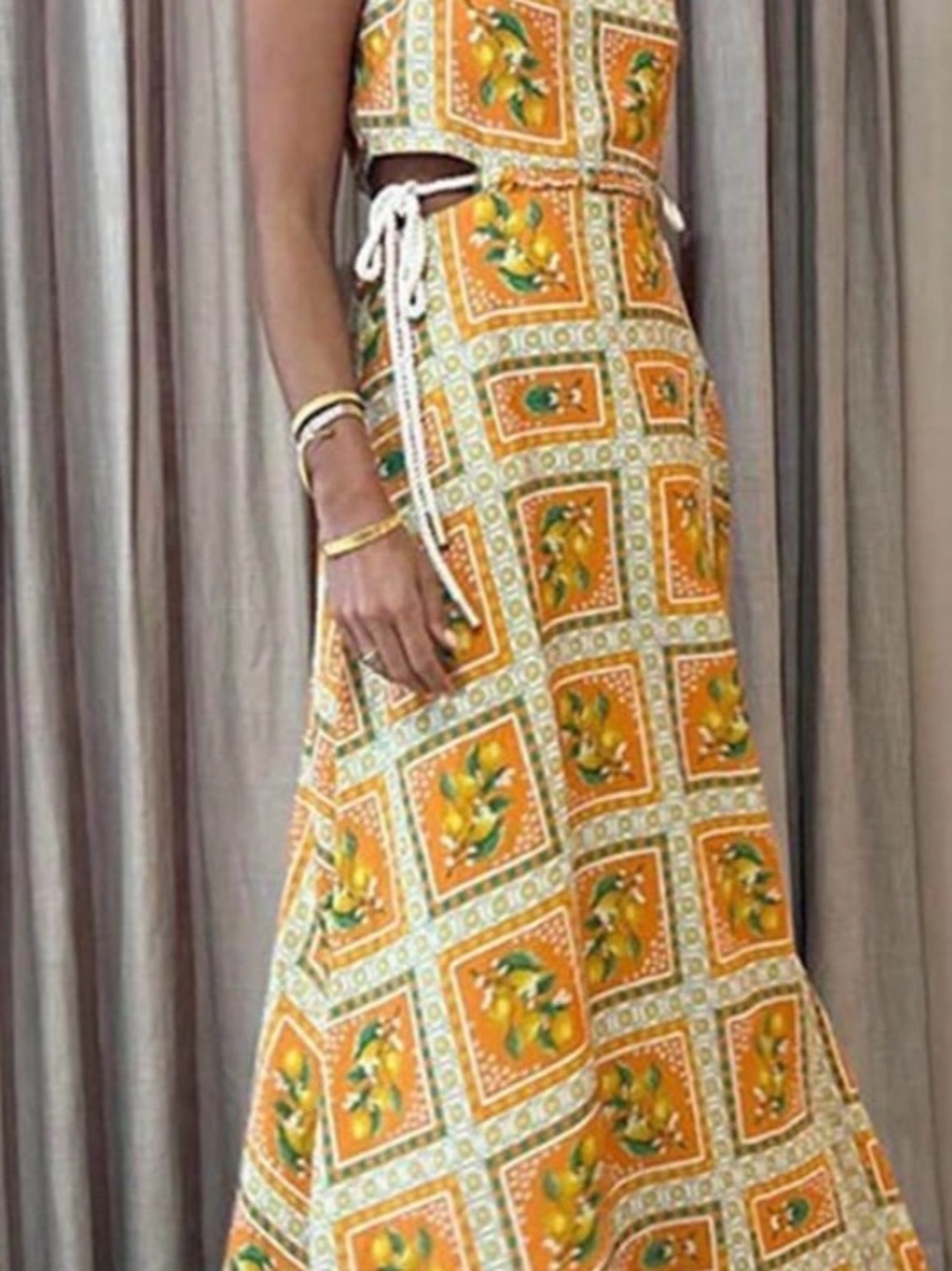 Orange Floral Print Maxi Dress - Picture 2 of 8
